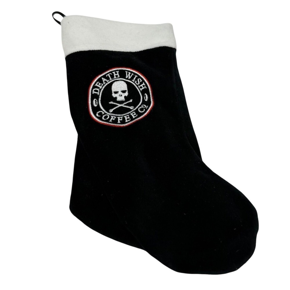 Death Wish Coffee Co Black Velvet Christmas Stocking Skull Logo Holiday Decor